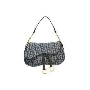 Christian Dior Trotter Double Saddle Bag Galliano Navy Blue leather